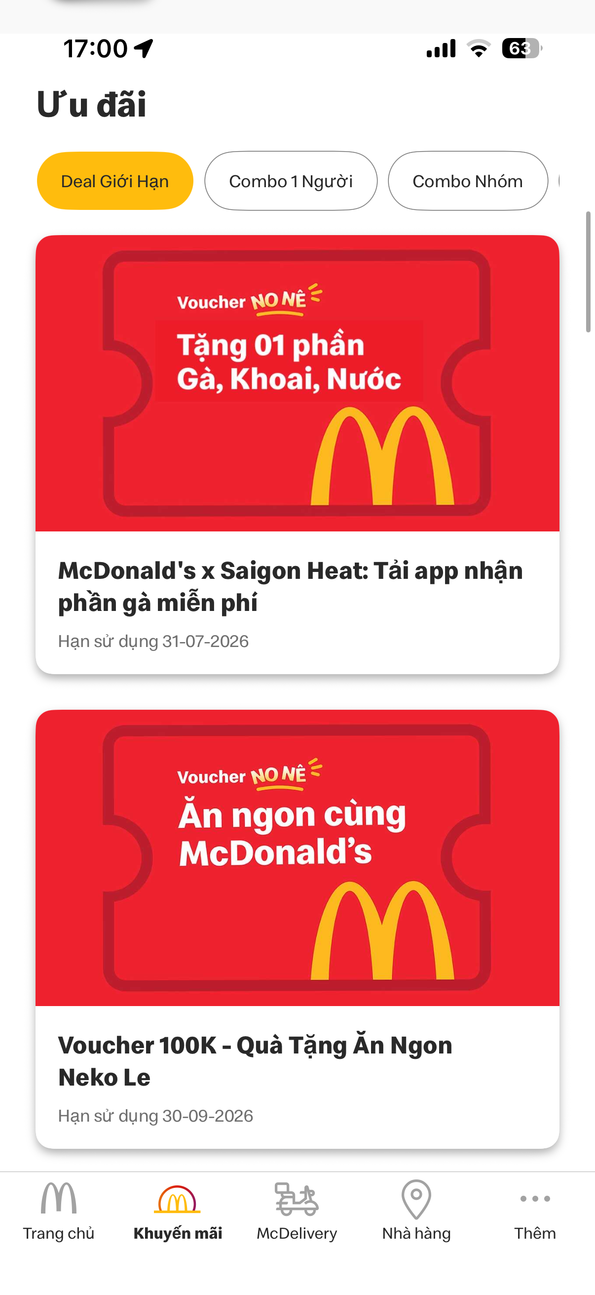 Danh sách khuyến mãi có voucher McDonald's x Saigon Heat