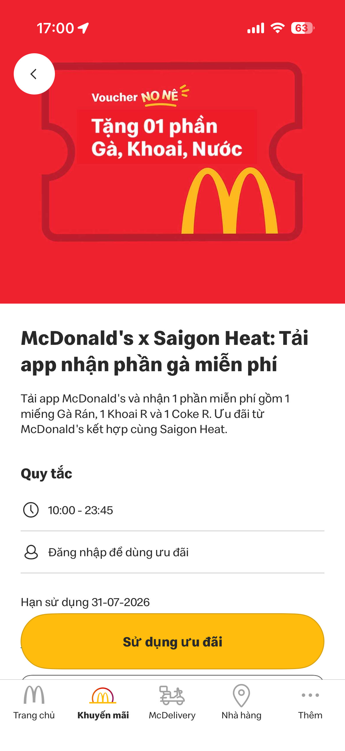 Chi tiết voucher McDonald's x Saigon Heat